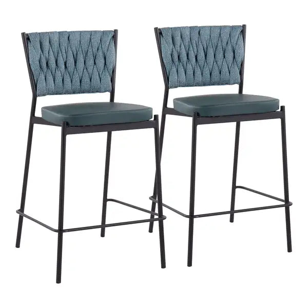 LumiSource Tania Counter Stools - Black Metal, Green Faux Leather, Set of 2