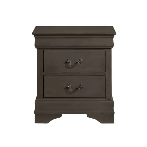 Gray Nightstand with 2 Drawers | Louis Philippe Style Bedroom Furniture - Minihomy