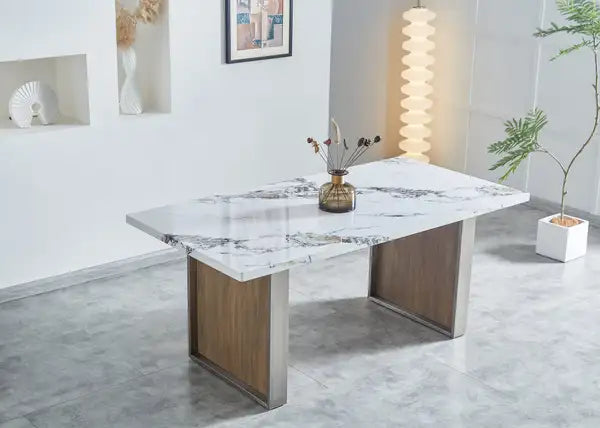 White Marble Dining Table for 6-8 | 70.8" Rectangular, Modern, Durable, Easy Assembly