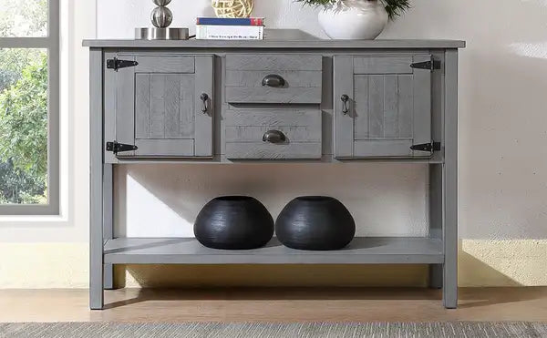 48'' Solid Wood Sideboard Console Table with Storage - Retro Style Dining Buffet Server Cabinet for Living Room, Kitchen & Dining Room (Antique Gray)