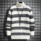 High-neck Men's Autumn And Winter Long-sleeved Trendy Slim Striped Sweater