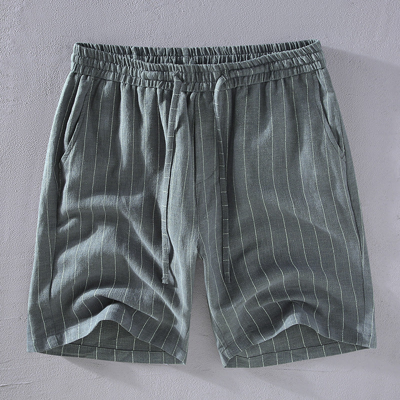 Yarn-dyed Vertical Striped Linen Shorts For Men