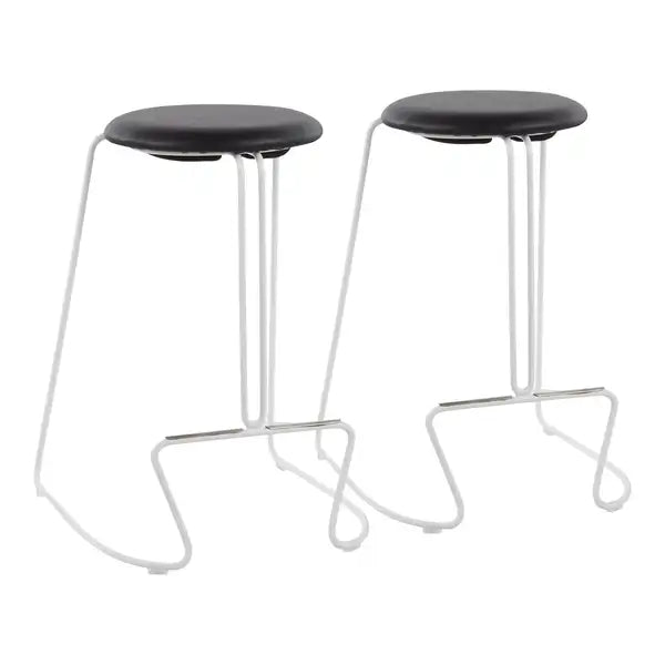 LumiSource Finn White Steel & Black Faux Leather Counter Stools (Set of 2)