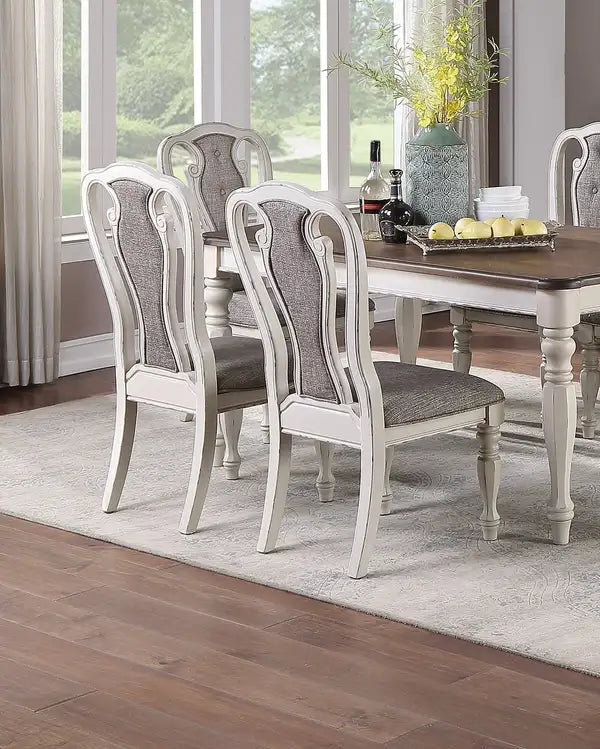 Antique White Tufted Dining Chairs (Set of 2) - Grey Upholstery, Unique Design - Minihomy