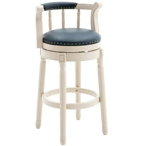 White & Blue Leather Bar Stools, 26 Inch Seat Height, Set of 1