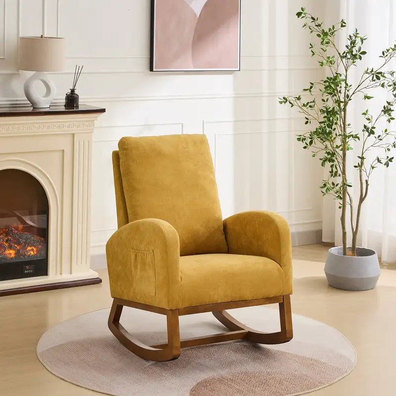 Mustard Rocking Chair - 27.2" Nursery Glider with Side Pocket