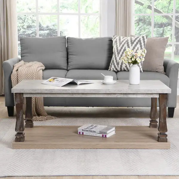 Mid-Century Modern Coffee Table with Storage - Grey Wood Accent Table