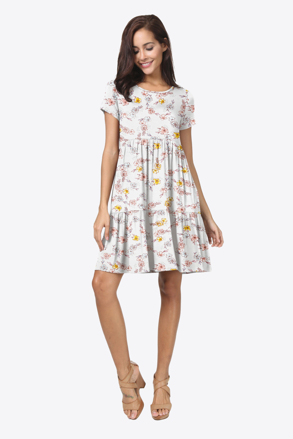 Printed Round Neck Short Sleeve Dress