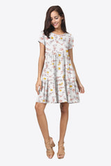 Printed Round Neck Short Sleeve Dress