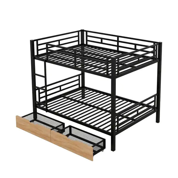 Full Size Metal Convertible Bunk Bed with 2 Drawers - Black - Minihomy