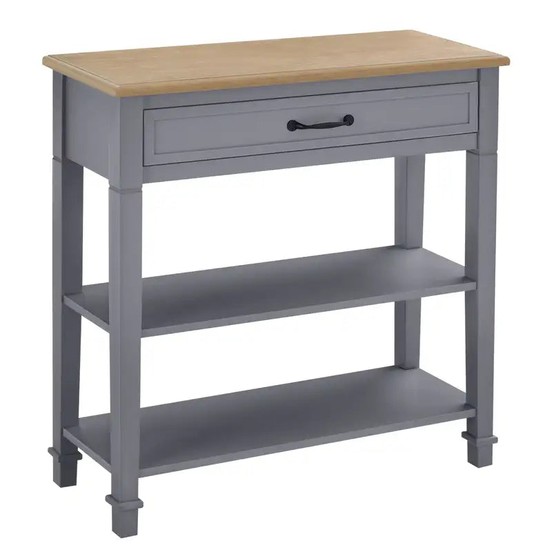 Grey Sofa Table with Drawer & Shelves - Modern Entryway Console Table