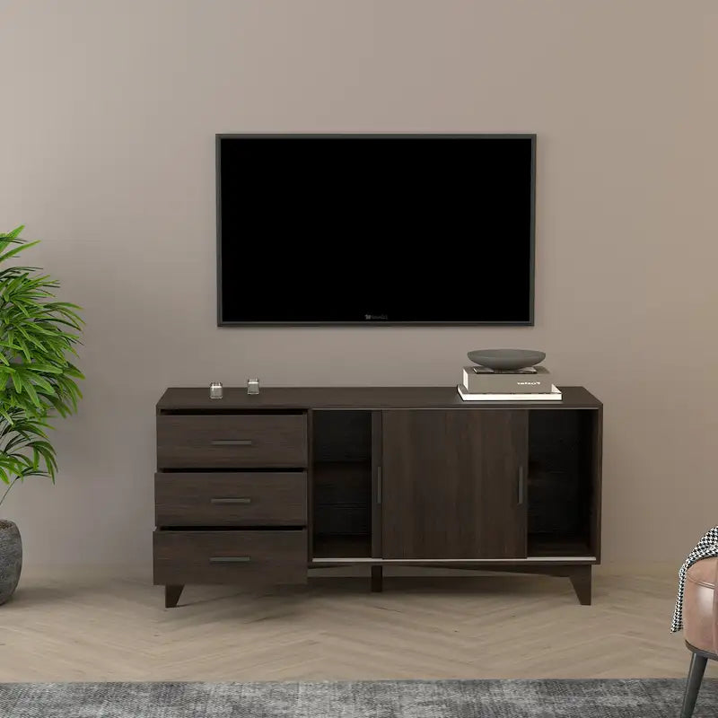 Dark Brown Parker TV Stand: Sliding Doors & Drawers