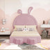 Full Size Upholstered Rabbit Bed with Storage Stools, Pink Velvet Platform Bed with Ears Headboard - Minihomy