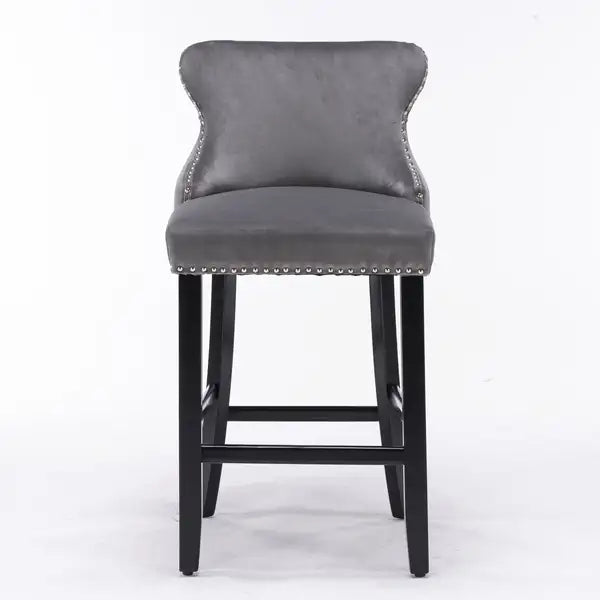 Gray Velvet Wingback Barstools Set of 4 with Button Tufted & Chrome Nailhead Trim - SW1824GY - Minihomy