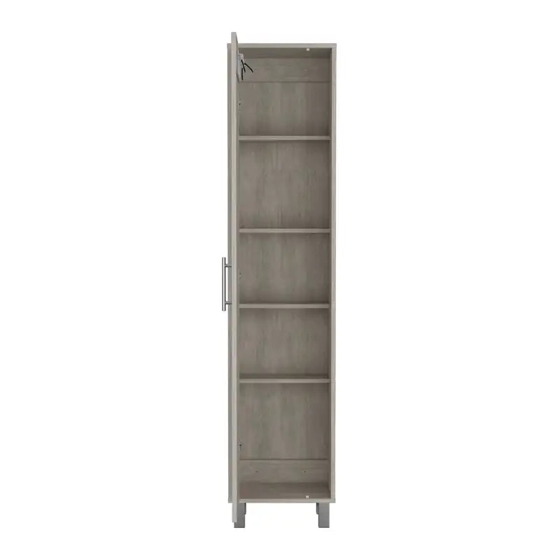 Narrow 70.8" Tall Storage Cabinet - 5 Shelves, Broom Hangers, Gray