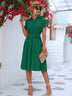 Cuffed Short Sleeve Belted Shirt Dress - Minihomy