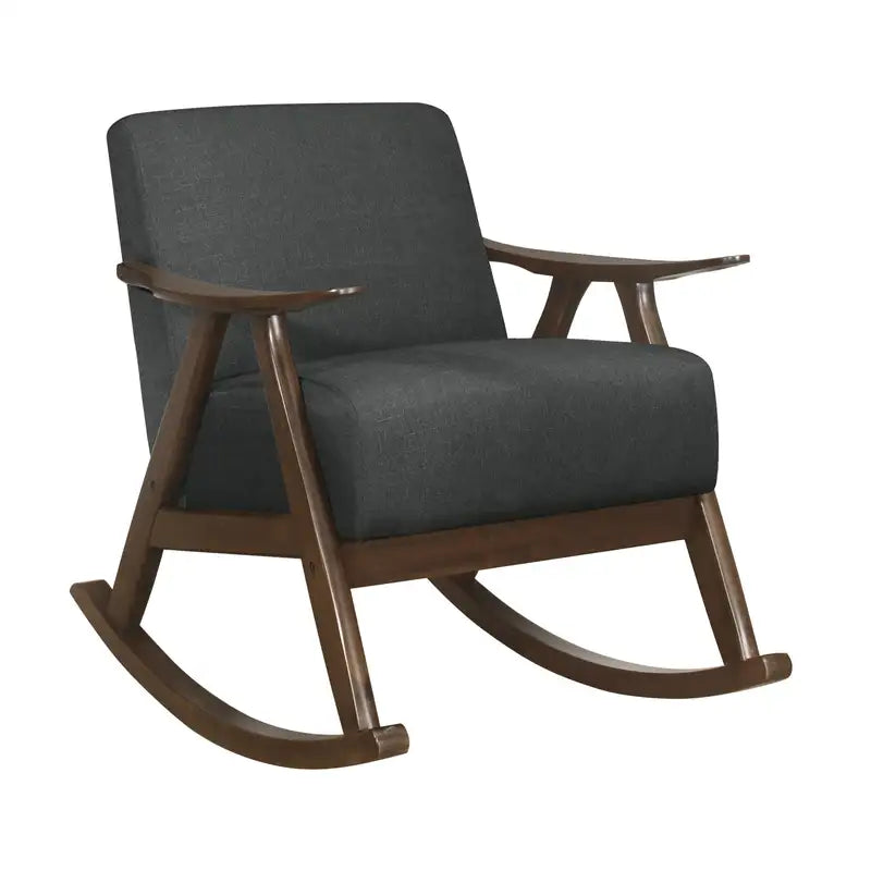 Modern Rocking Chair - Dark Gray Fabric, Walnut Finish