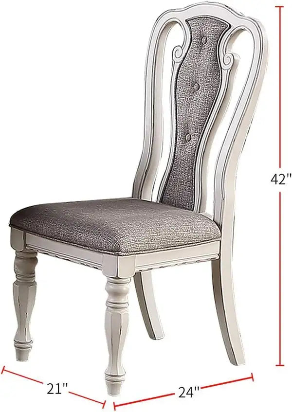 Antique White Tufted Dining Chairs (Set of 2) - Grey Upholstery, Unique Design - Minihomy