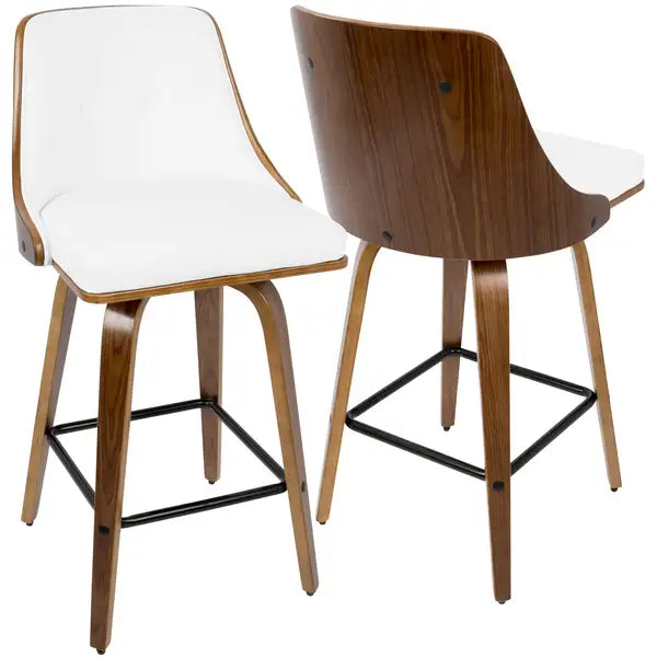 LumiSource Gianna Walnut Counter Stools - Set of 2, Mid-Century Modern