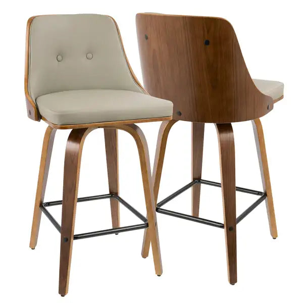 LumiSource Gianna Walnut Counter Stools (Set of 2) - Mid-Century Modern