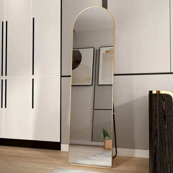 Full Length Floor Mirror, Gold Arch Mirror for Bathroom, Bedroom - 60" Tall, Metal Frame