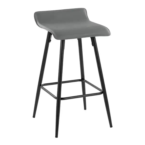 LumiSource Ale Black Steel & Grey Faux Leather Counter Stools (Set of 2)