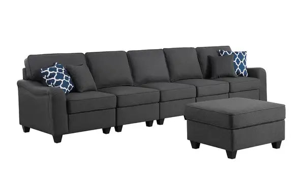 Leo 6-Seater Linen Sofa & Ottoman - 145" Dark Gray