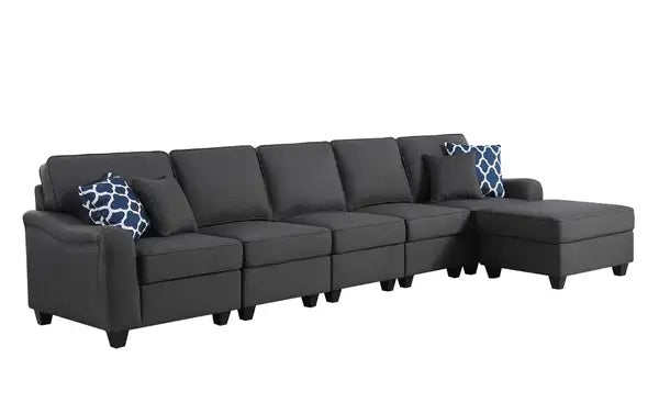 Leo 6-Seater Linen Sofa & Ottoman - 145" Dark Gray