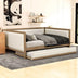 Full Size Upholstered Daybed with Trundle & Nailhead Trim - Wood Finish - Minihomy