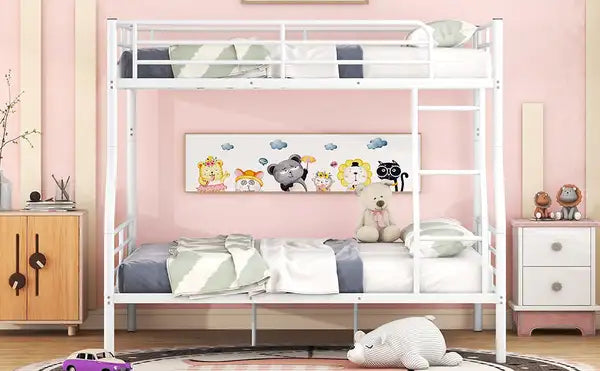 Full XL Over Queen Metal Bunk Bed Frame - White - Minihomy