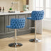 Blue Swivel Barstools Set of 2 - Adjustable Height, Chrome Base, Tufted PU Leather - Minihomy