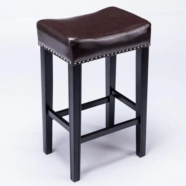 Farmhouse Counter Height Bar Stools (Set of 2), Brown Faux Leather, 29" - Minihomy