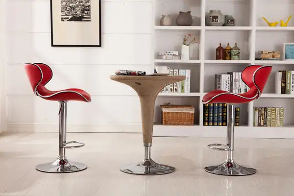 Masaccio Adjustable Swivel Bar Stools with Chrome Base, Set of 2 - Red - Minihomy