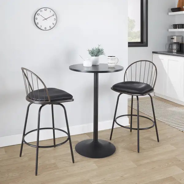 LumiSource Riley Claire Counter Stools - Set of 2, Farmhouse Swivel, Black Metal