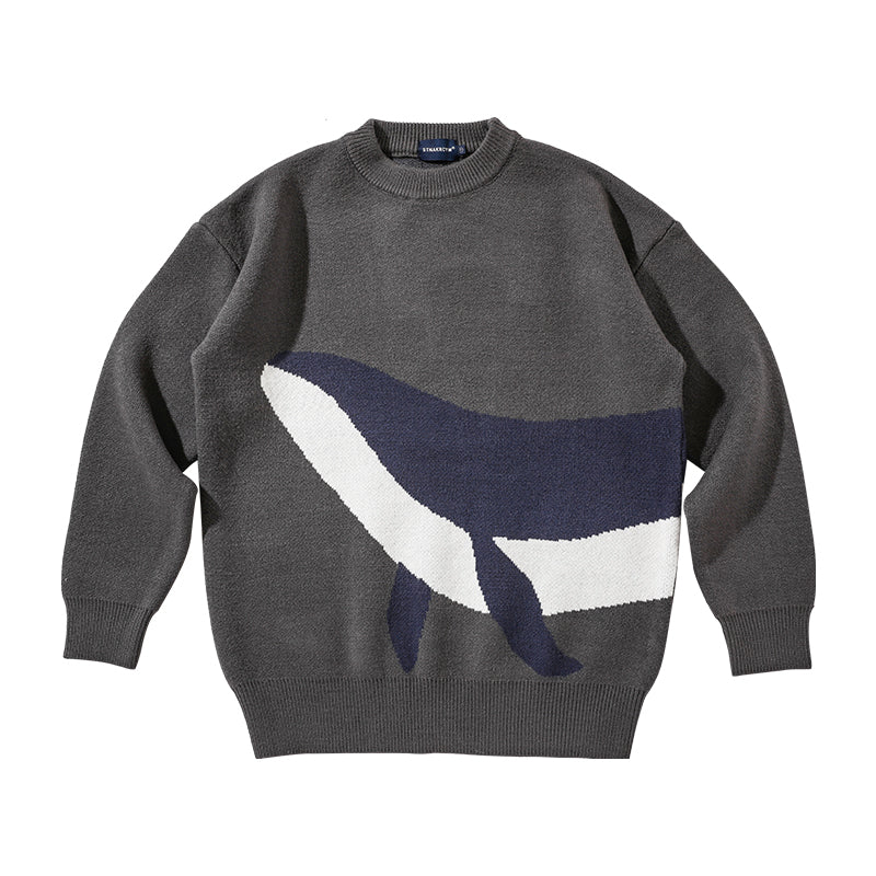 Vintage Whale Round Neck Sweater For Men