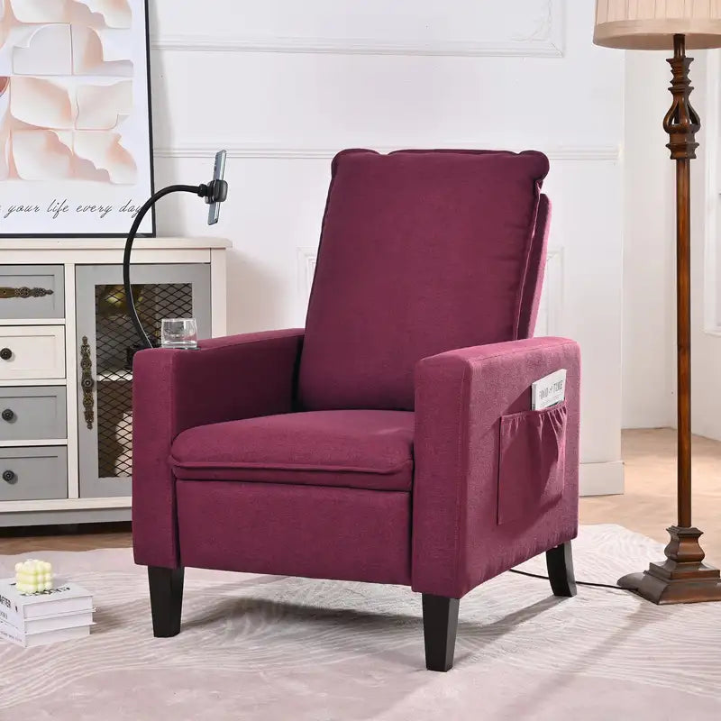 Red Fabric Recliner Chair with Cup & Phone Holders - Modern Living Room Sofa