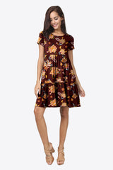 Printed Round Neck Short Sleeve Dress