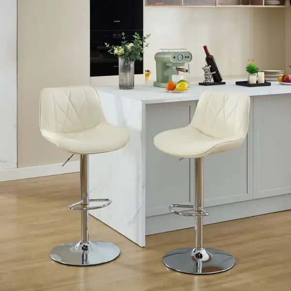 Adjustable Swivel Bar Stools with Back, Set of 2, Cream - Kitchen Island Counter Height Chairs - Minihomy