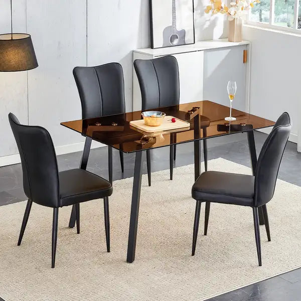 Rectangular Glass Dining Table Set with 4 Black Chairs - Kitchen, Dining Room, Living Room - 51" x 31.5" x 29.5"