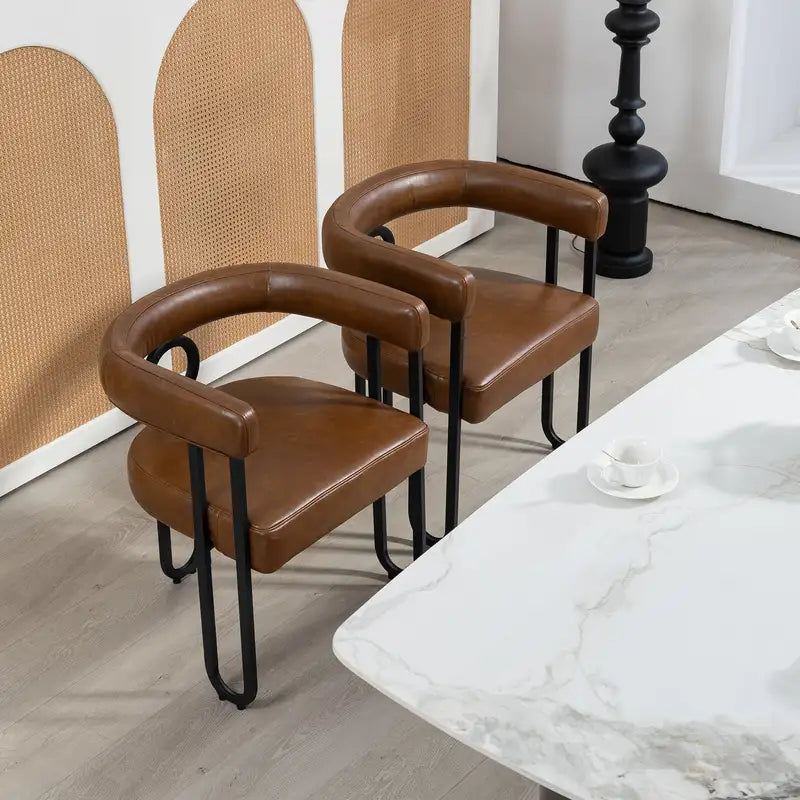 Contemporary PU Leather Dining Chairs (Set of 2) - Light Brown