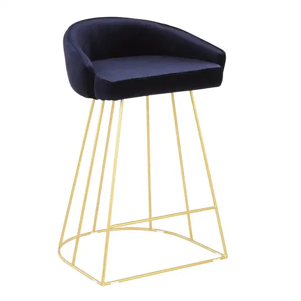 LumiSource Canary Gold & Blue Velvet Counter Stools (Set of 2)