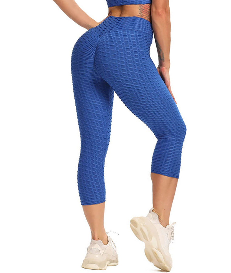 Women Cropped High Waisted Yoga Pants Bubble Hip Butt Lifting Leggings