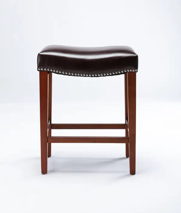 Dark Brown Leather Barstools - Set of 2 - Minihomy