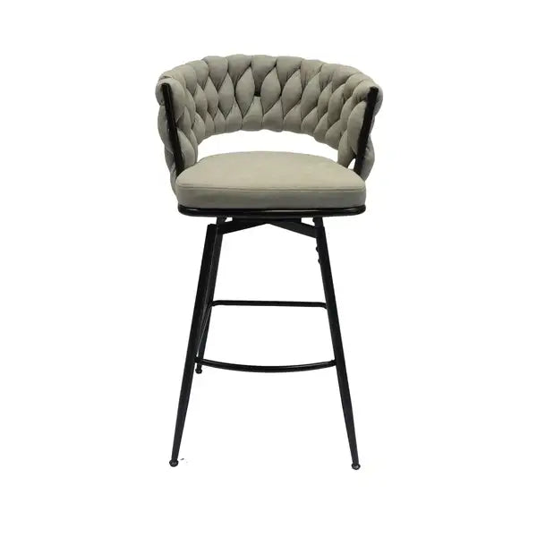 Grey Linen Bar Stools Set of 2, Swivel Kitchen Island Chairs with Backrest & Footrest, Black Legs - Minihomy