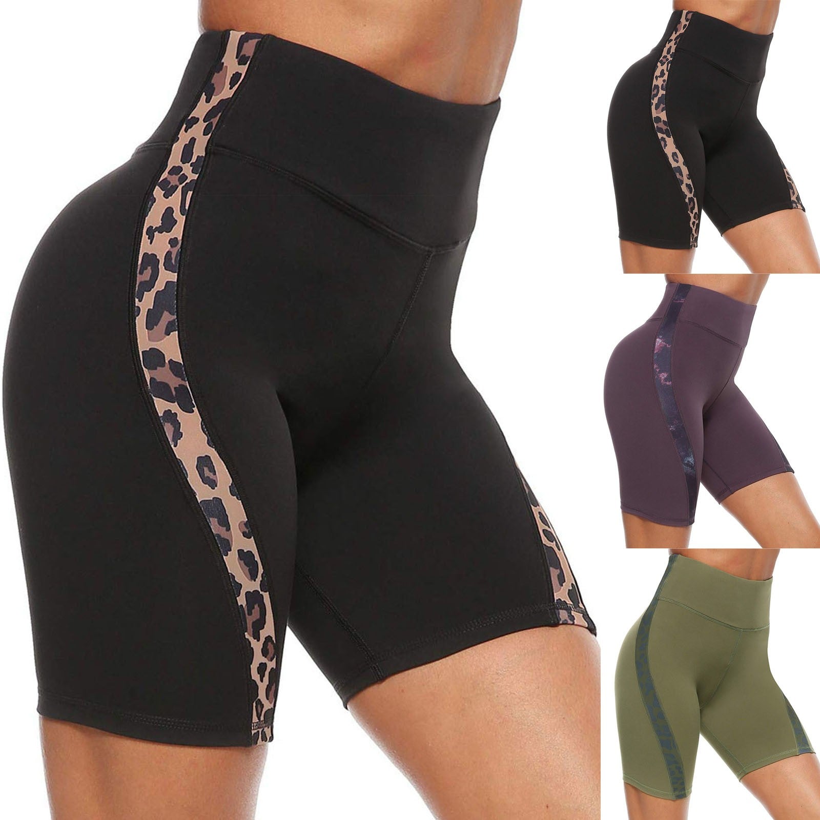Leopard Stitching Yoga Pants Leggings Shorts Women