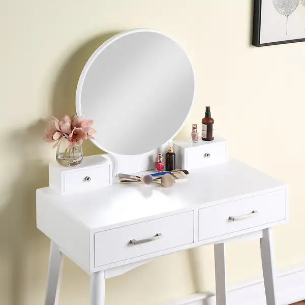 White Wood Vanity Set with Stool - Modern Bathroom Furniture by Liannon