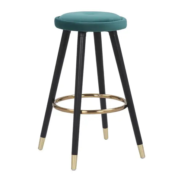 LumiSource Cavalier Glam Counter Stools - Black Wood, Green Velvet, Gold - Set of 2