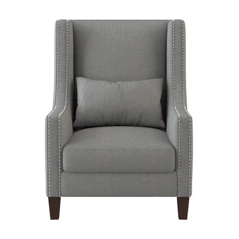 Gray Accent Chair with Pillow & Nailhead Trim - Modern Living Room Chair