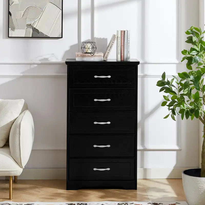 Black 5-Tier Metal Chest of Drawers - Bedroom Dresser Organizer (25.2"L x 15.8"W x 43.5"H)