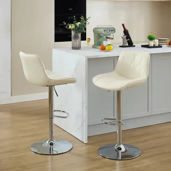 Adjustable Swivel Bar Stools with Back, Set of 2, Cream - Kitchen Island Counter Height Chairs - Minihomy